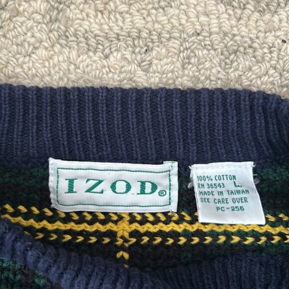 Vintage 80s Izod Plaid Cotton Sweater Large - Picture 2 of 4